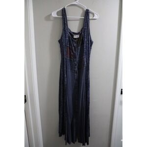 Encounter Patchwork Lace Maxi Dress Blue Button Front Tie Waist M Vintage‎